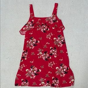 Red floral ruffle top dress